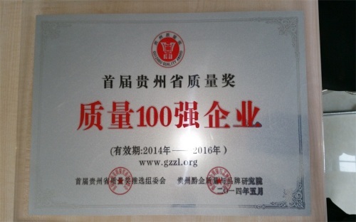 首届贵州省质量100强企业奖