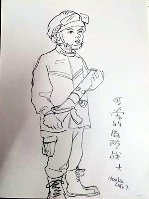 素描:可爱的消防战士