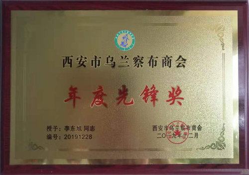 西安市乌兰察布商会年度先锋奖